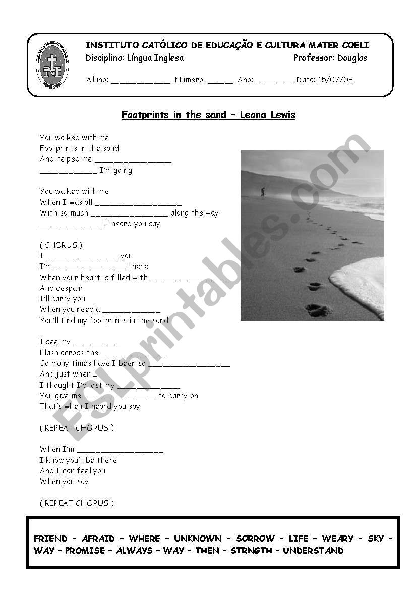 Footprints in the sand lyrics + activity