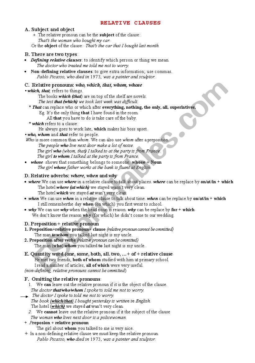 Relative clauses worksheet