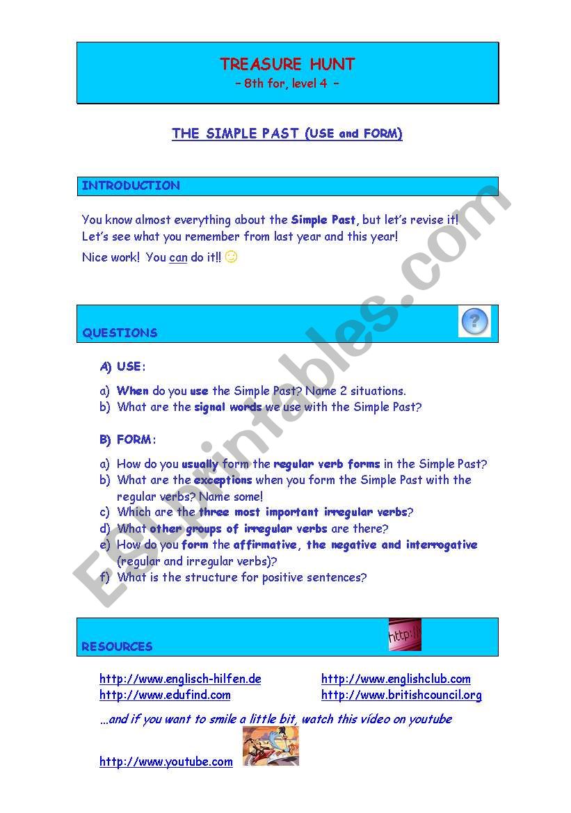 Treasure hunt - Simple Past worksheet