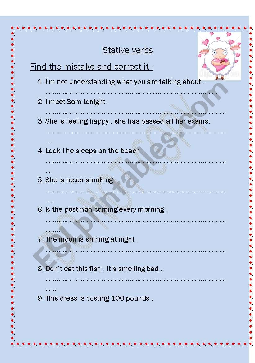 stative verbs worksheet