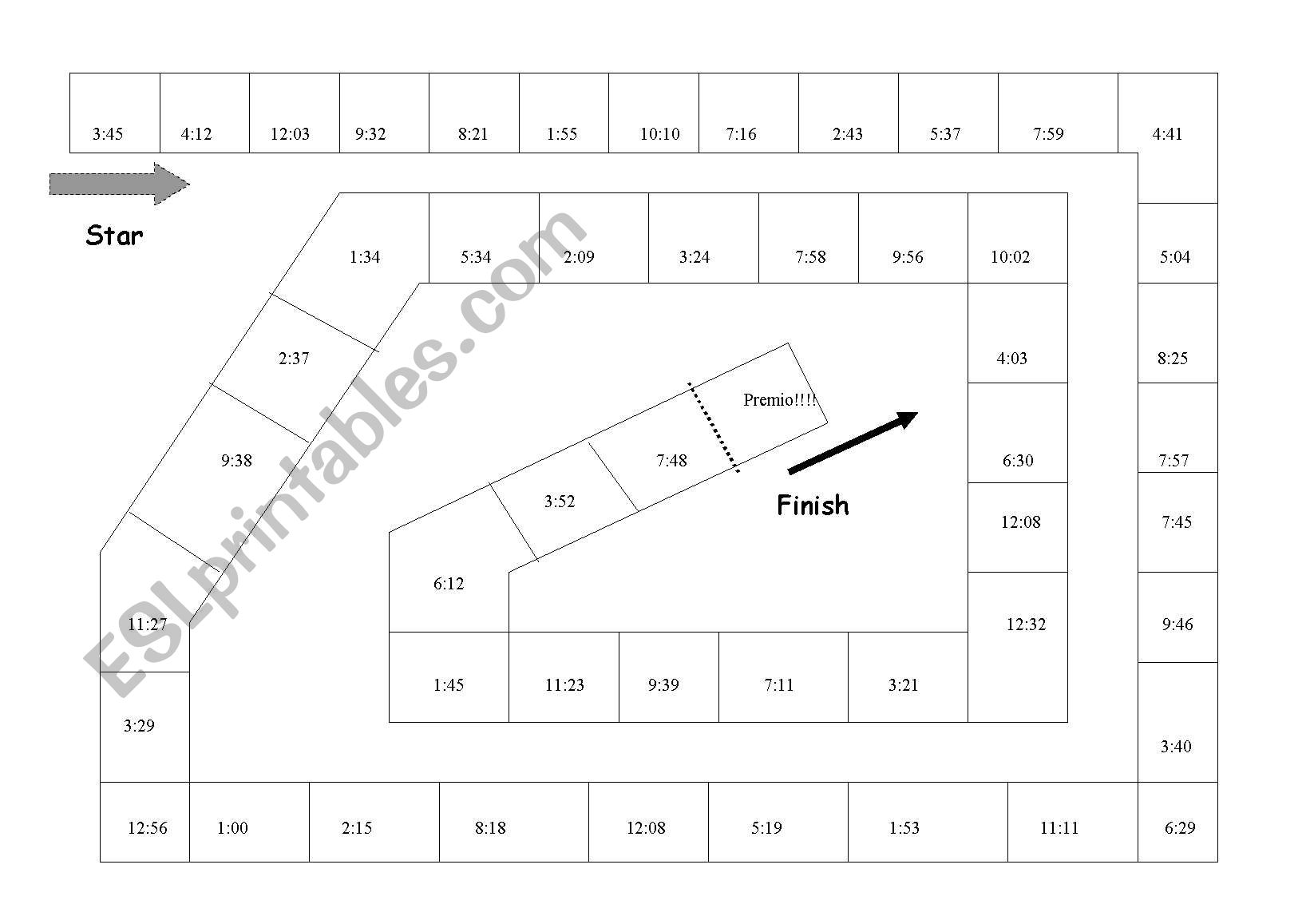 Board game. Time worksheet