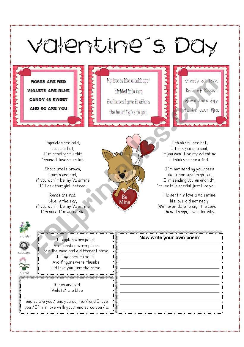 Valentines Day Poems worksheet