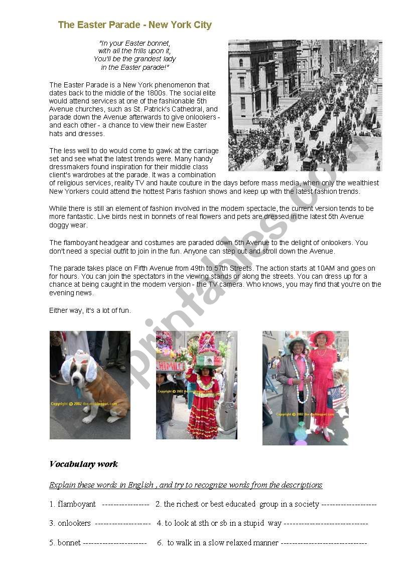 The Easter Parade in New York worksheet