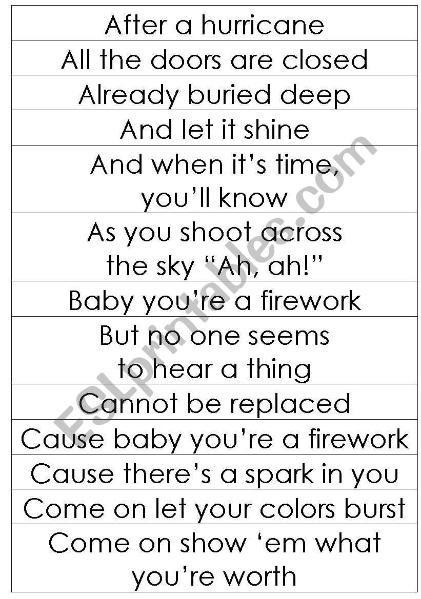 Fireworks - Katy Perry worksheet