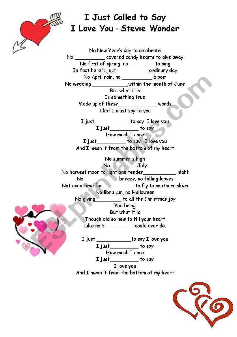 Song worksheet for St.Valentines Day