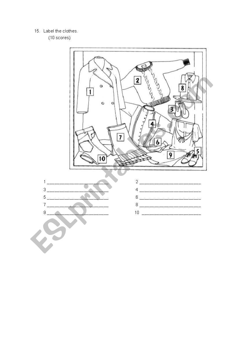 label the clothes  worksheet