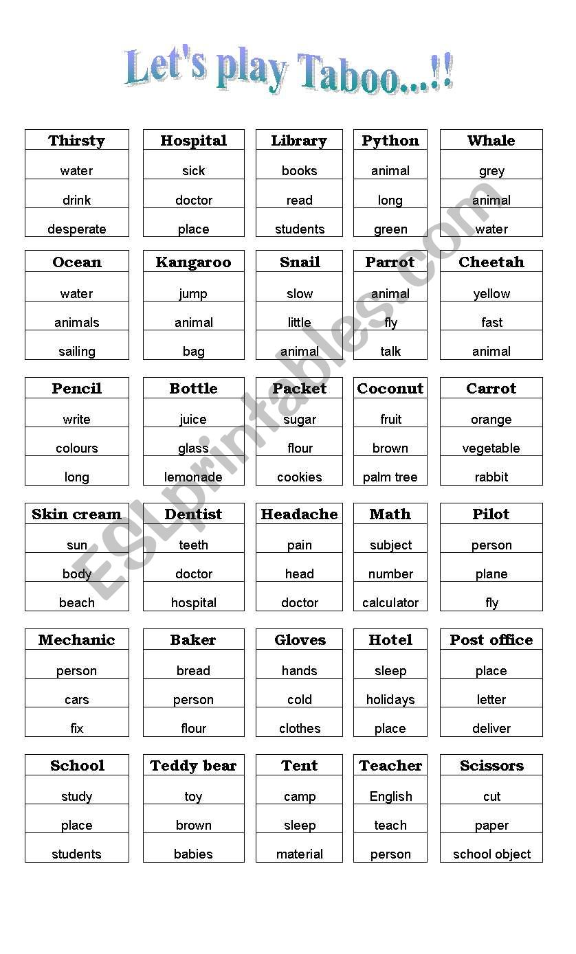 Lets play Taboo!! worksheet