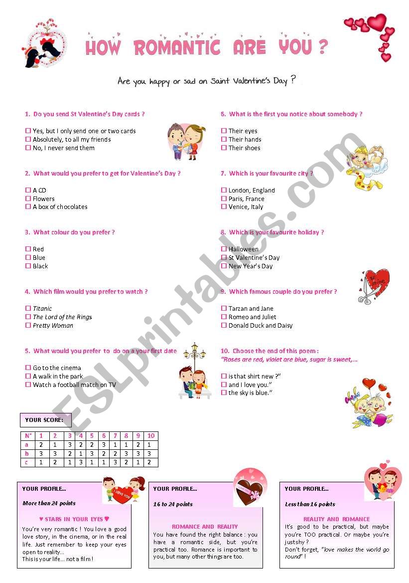 How romantic are you ? worksheet