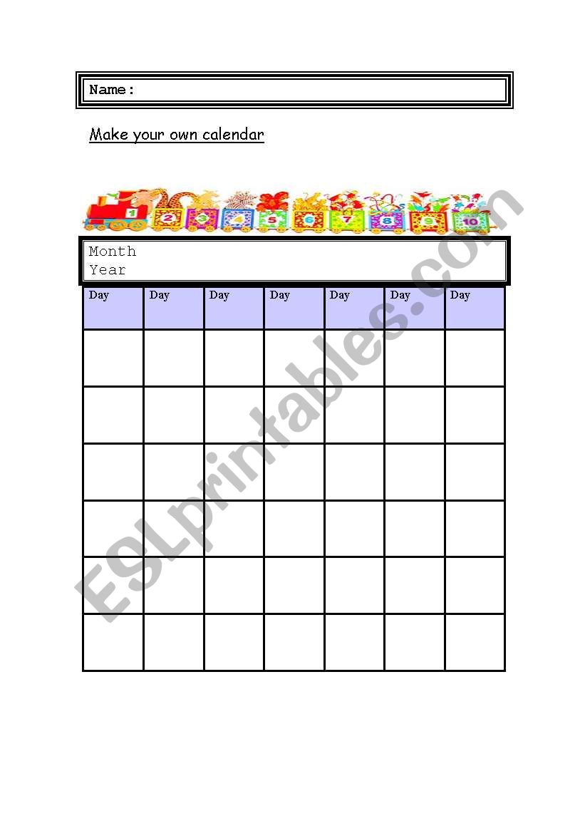Make a calendar worksheet
