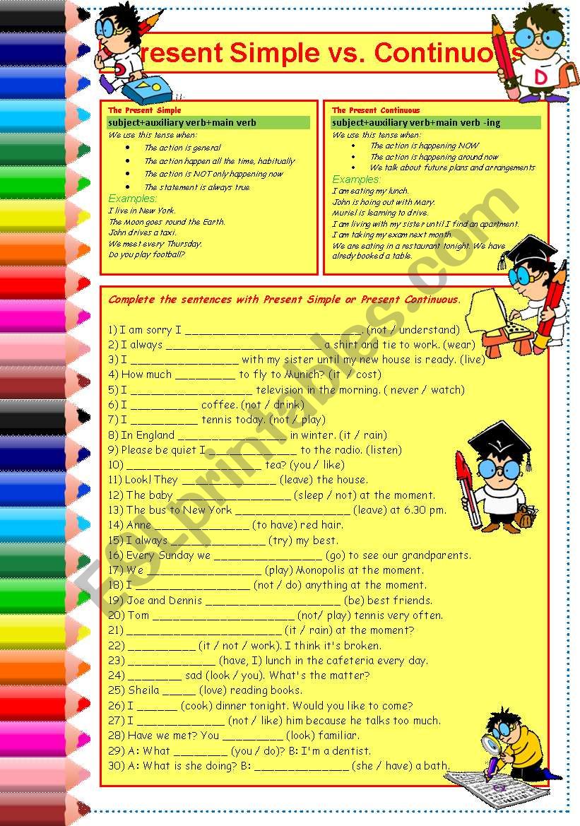 PRESENT SIMPLE VS CONTINUOUS worksheet