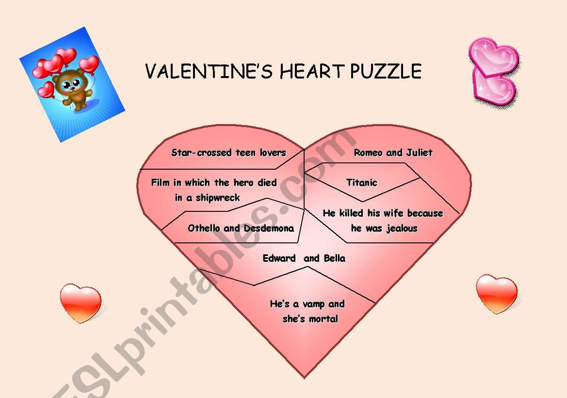 Valentines jigsaw puzzle worksheet