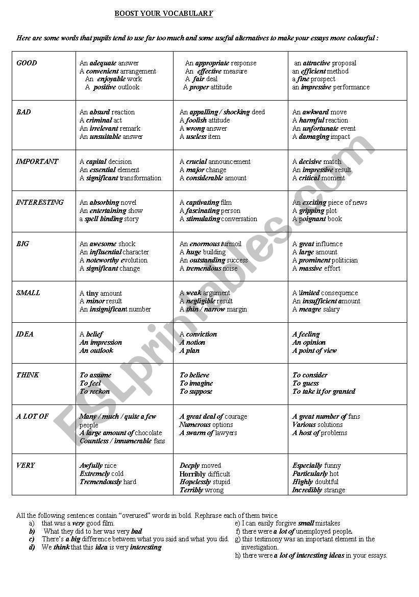 boost your vocabulary worksheet