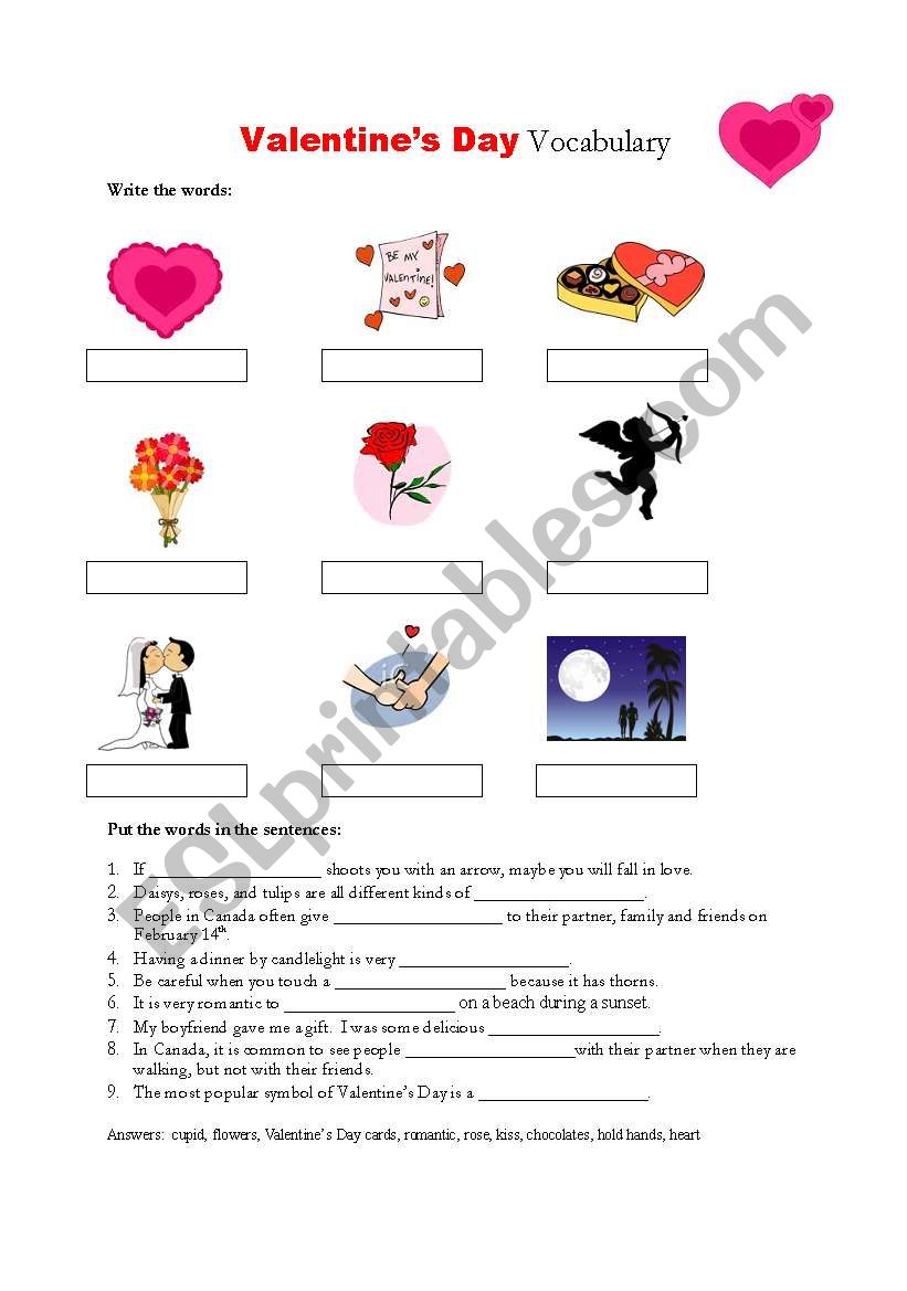Valentines Day Vocabulary worksheet