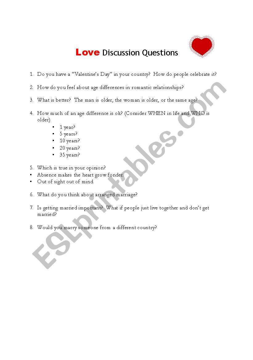 Love Discussion Questions worksheet