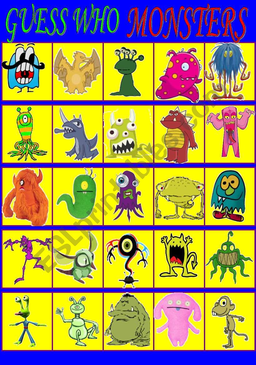GUESS WHO. MONSTERS. worksheet