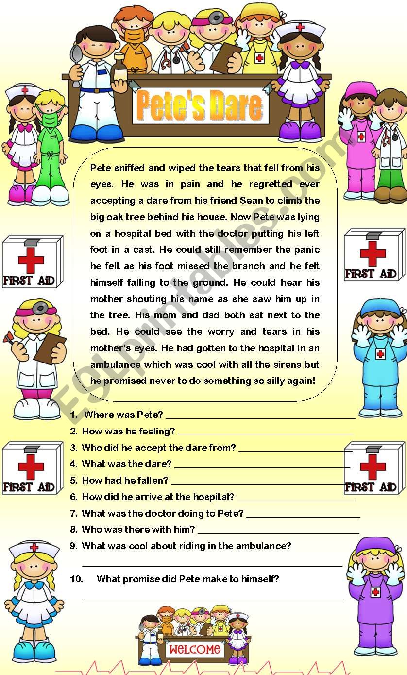 Comprehension - PeteÂ´s Dare worksheet