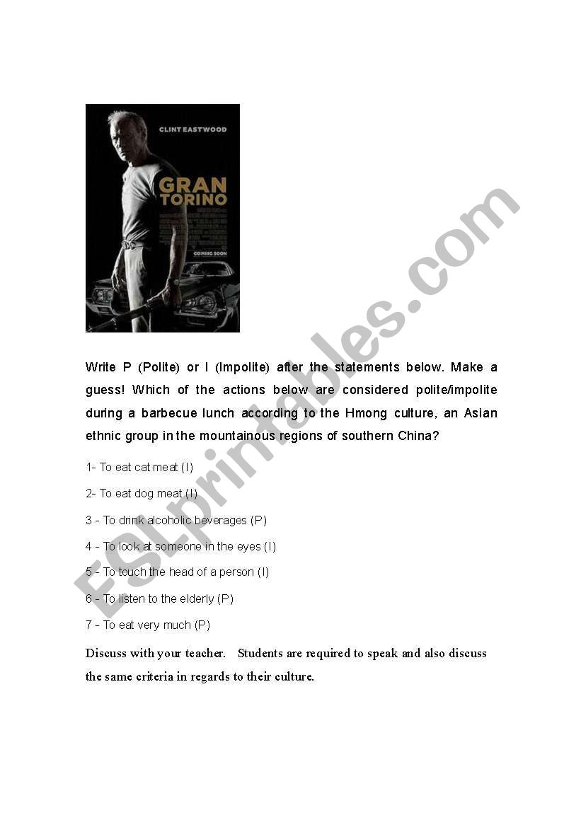 Gran Torino worksheet