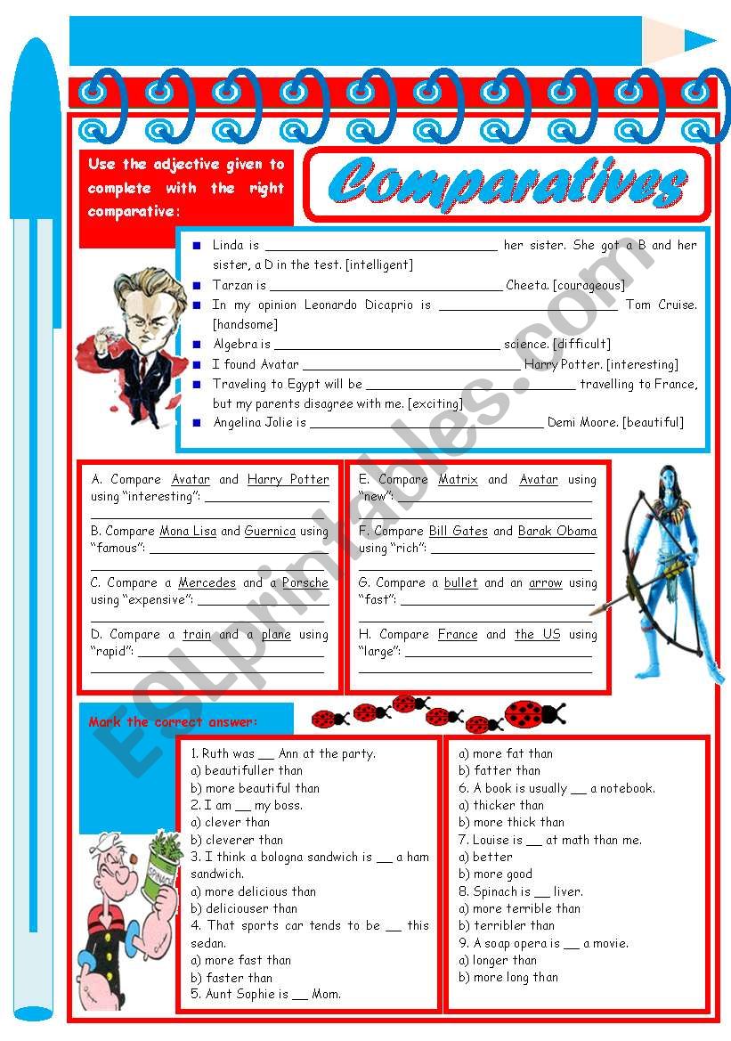 Comparatives  3 tasks  2 pages  keys included  editable