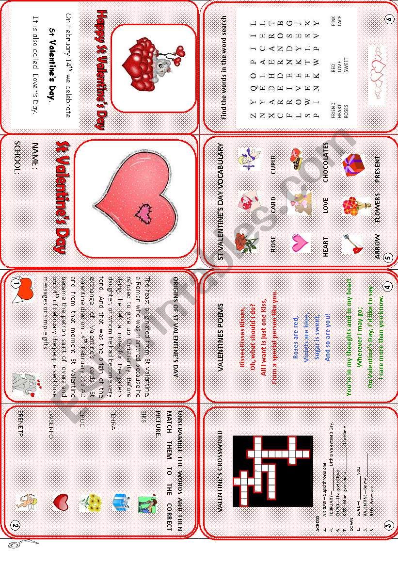 Valentines Day mini book worksheet