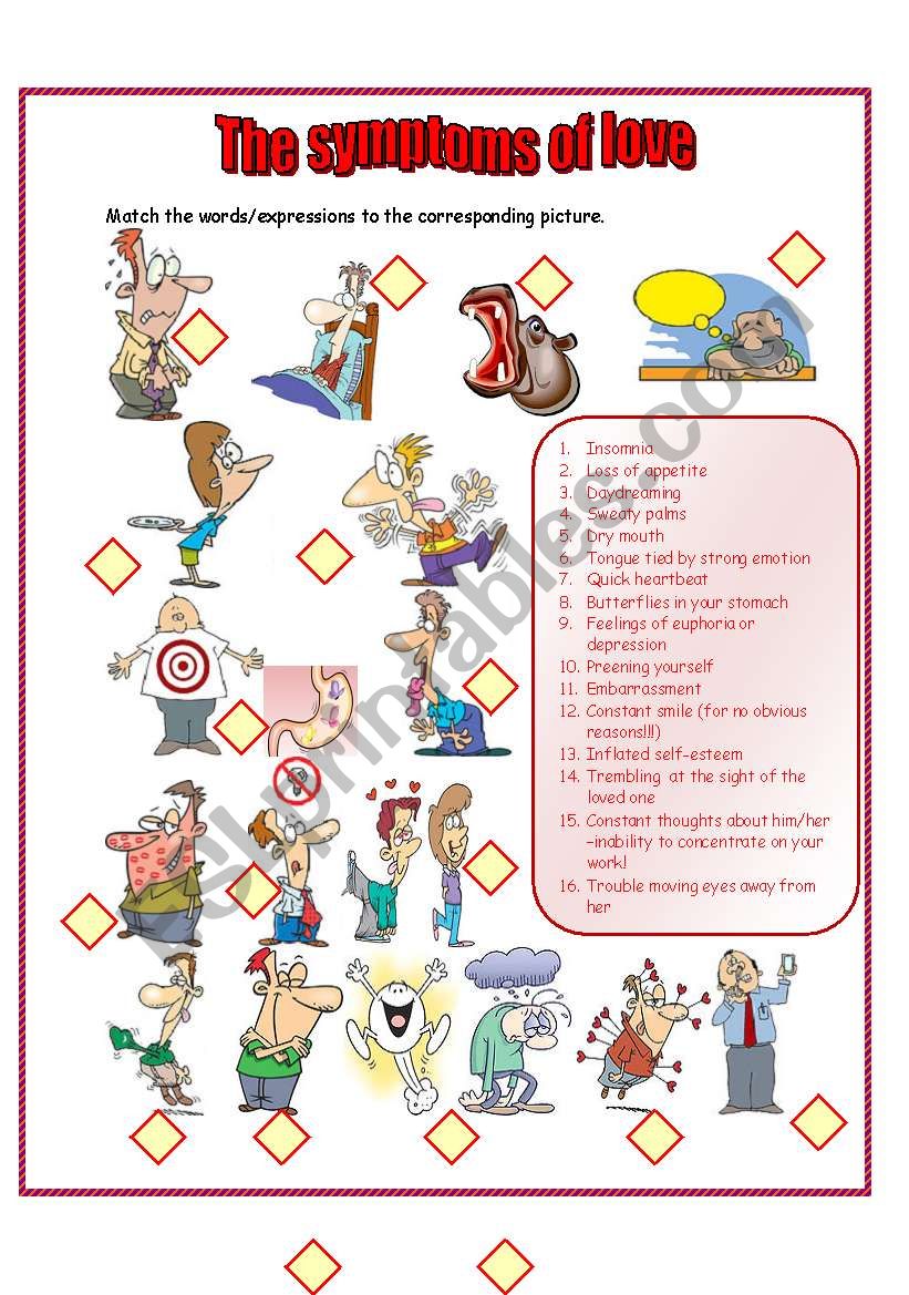 symptoms of love worksheet