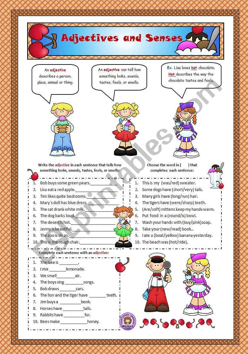 Adjectives and Senses worksheet