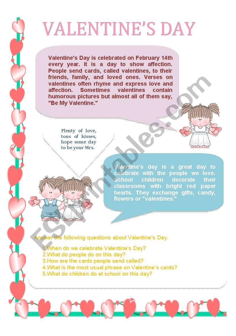 Valentines Reading worksheet