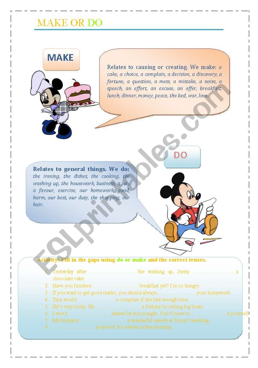 Make or Do worksheet