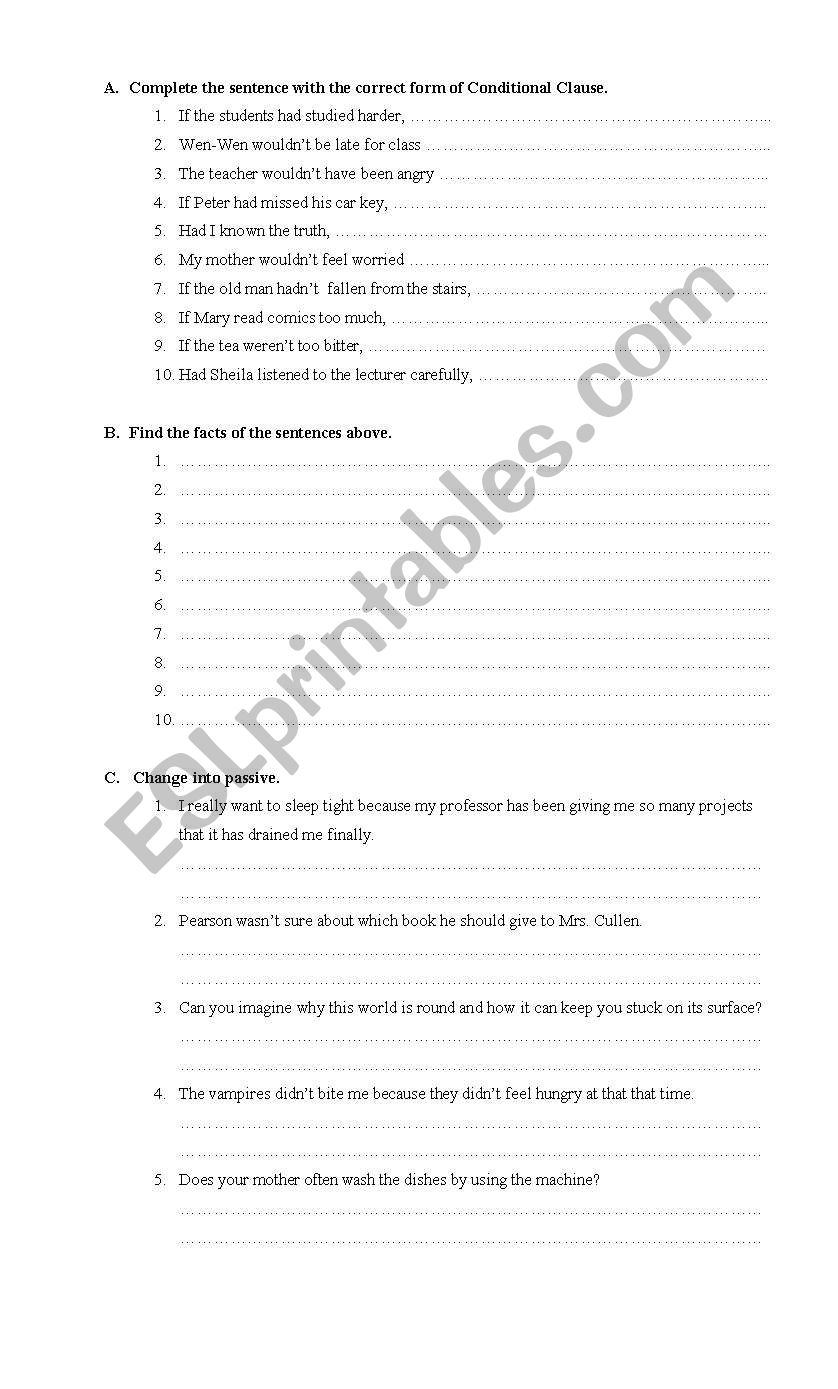 Conditional and Passive worksheet