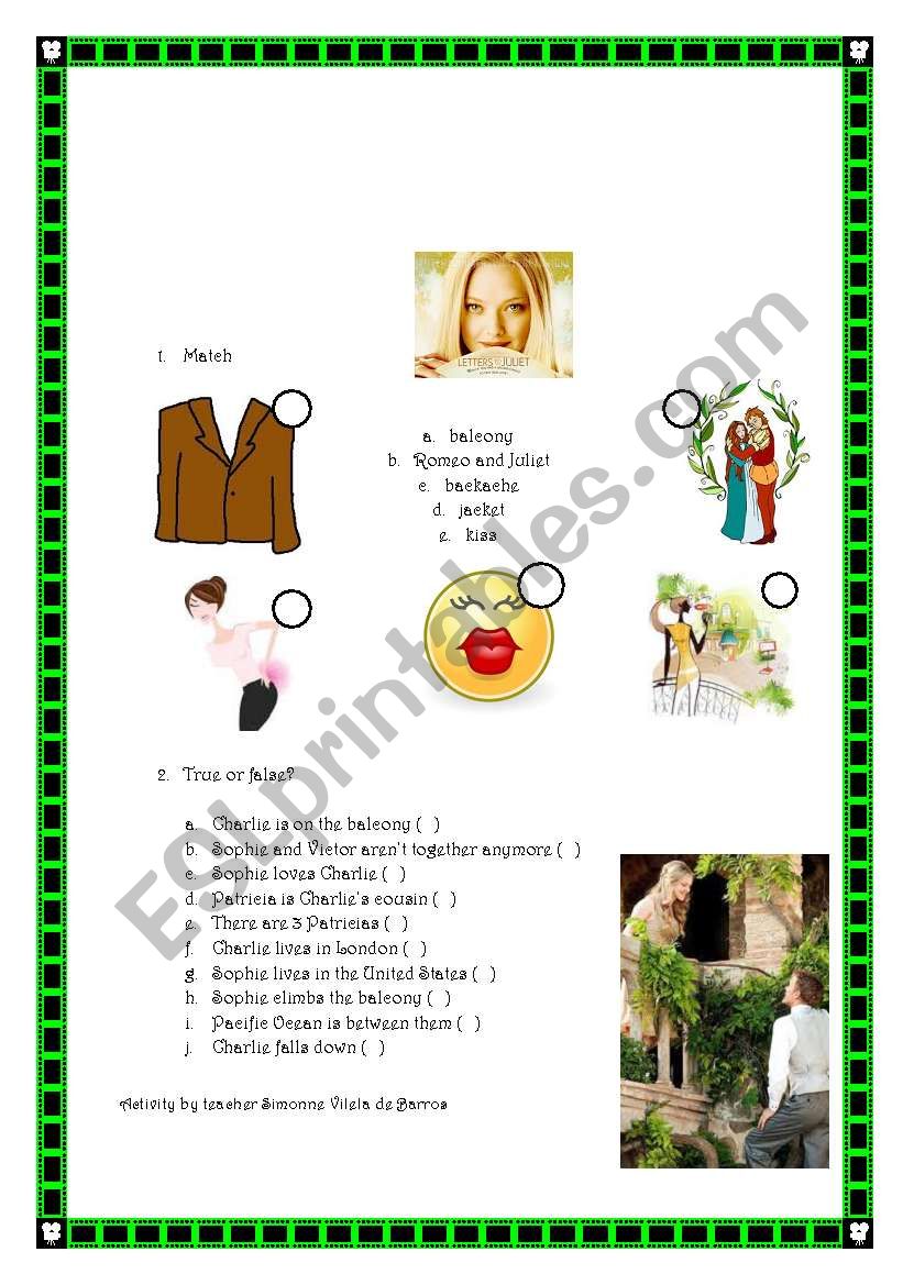 Letters to Juliet worksheet