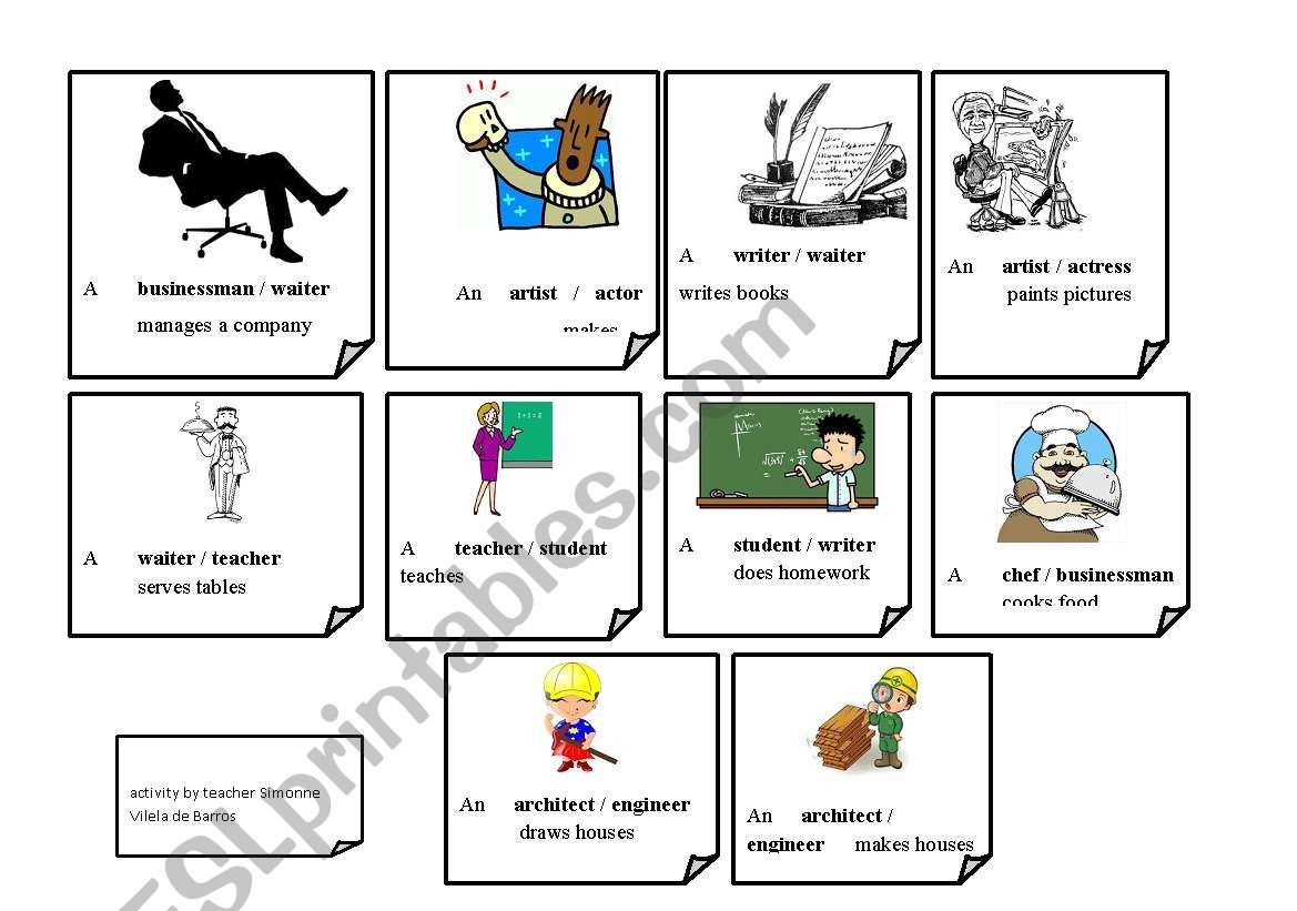 Profesions conversation cards worksheet