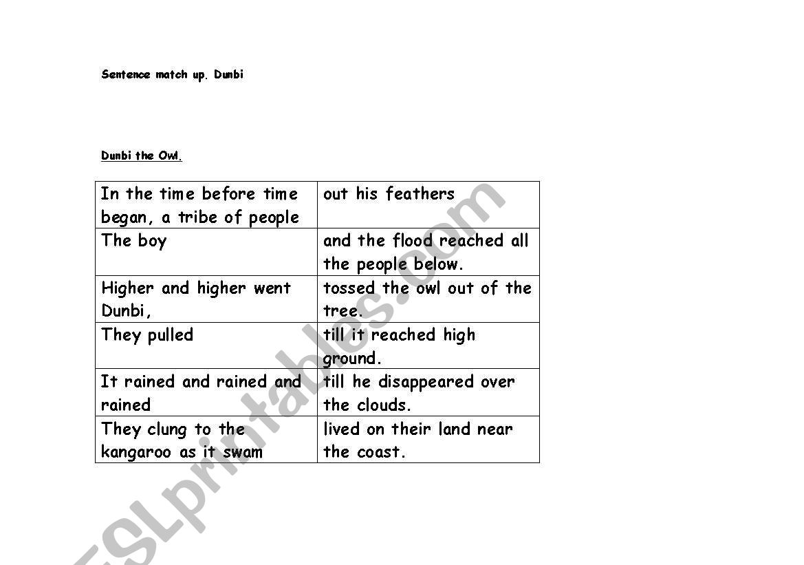 Dunbi the Owl. Sentence match up activity