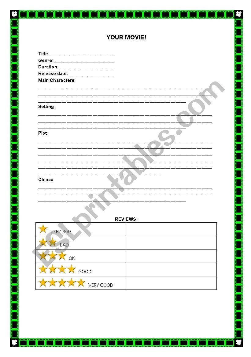 Movies and Movie Reviews worksheet