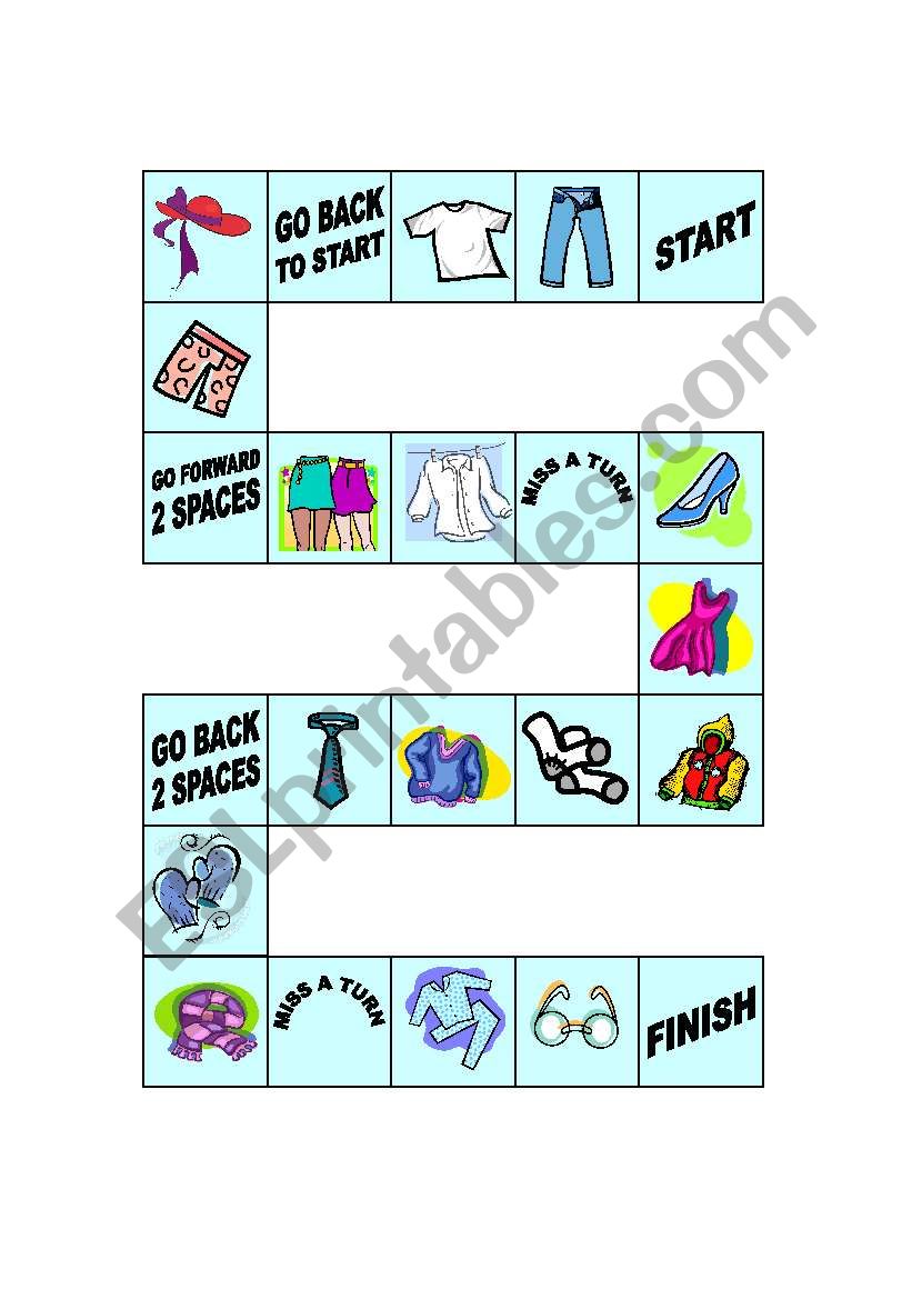 Clothes board game worksheet
