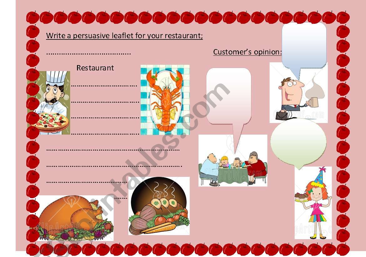 WRITING A PERSUASIVE LEAFLET (2) ABOUT A RESTURANT