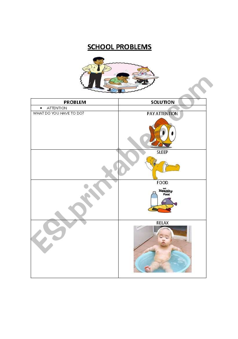 school problems worksheet