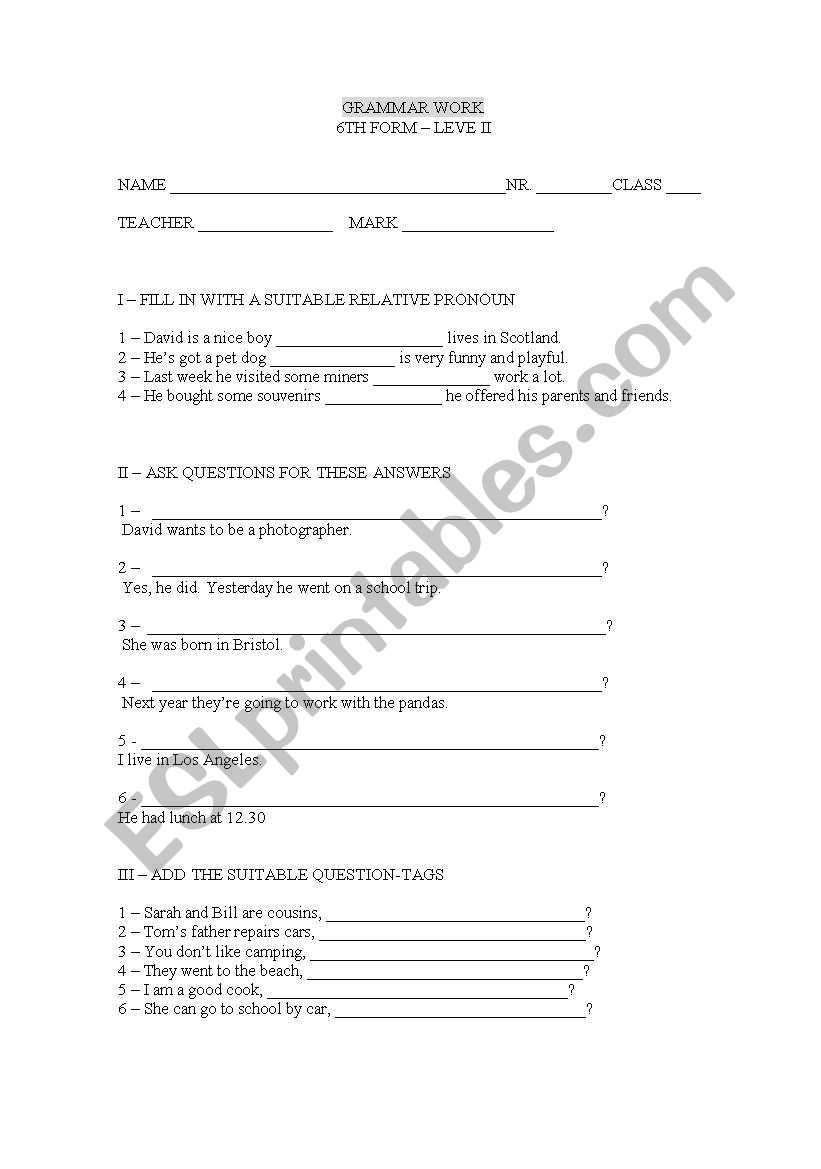 grammar revisions worksheet