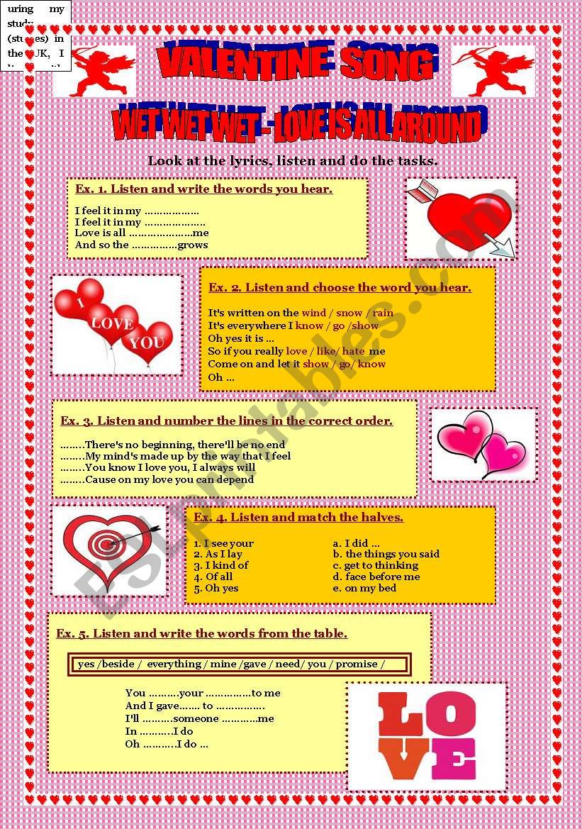 valentines song worksheet