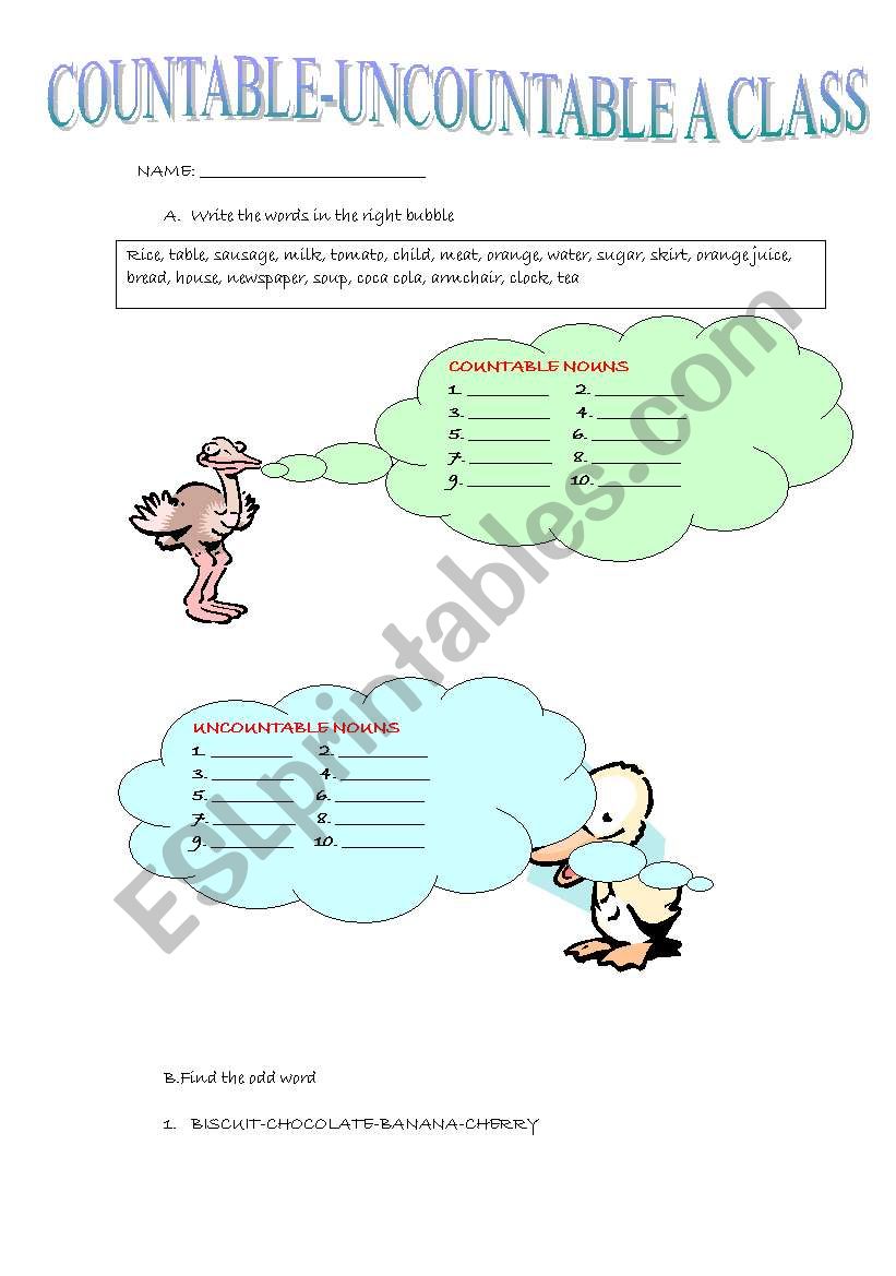 COUNTABLE-UNCOUNTABLE worksheet