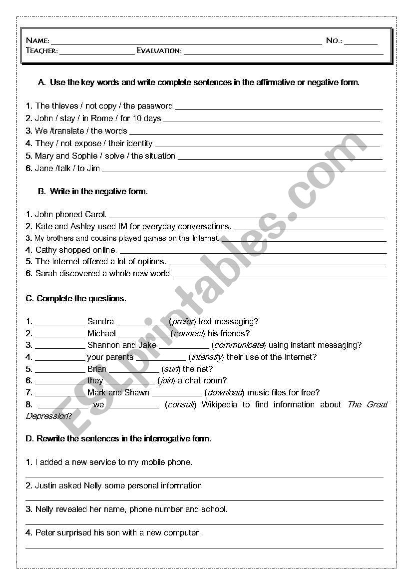 Past Simple Test worksheet