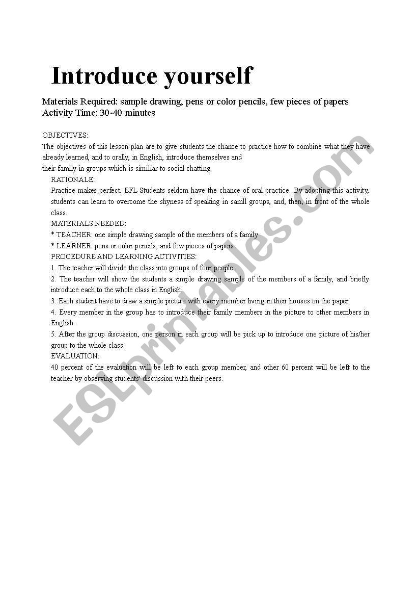 introduce yourself worksheet