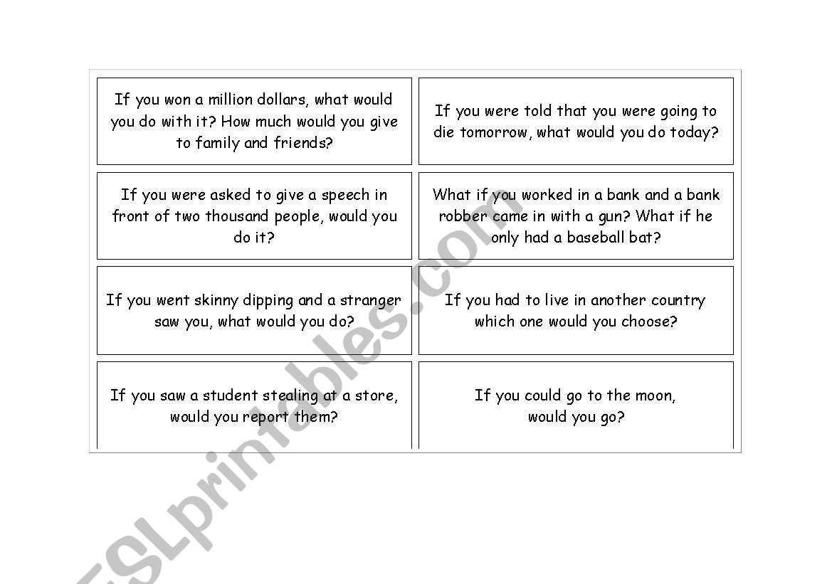 Conditionals card game worksheet