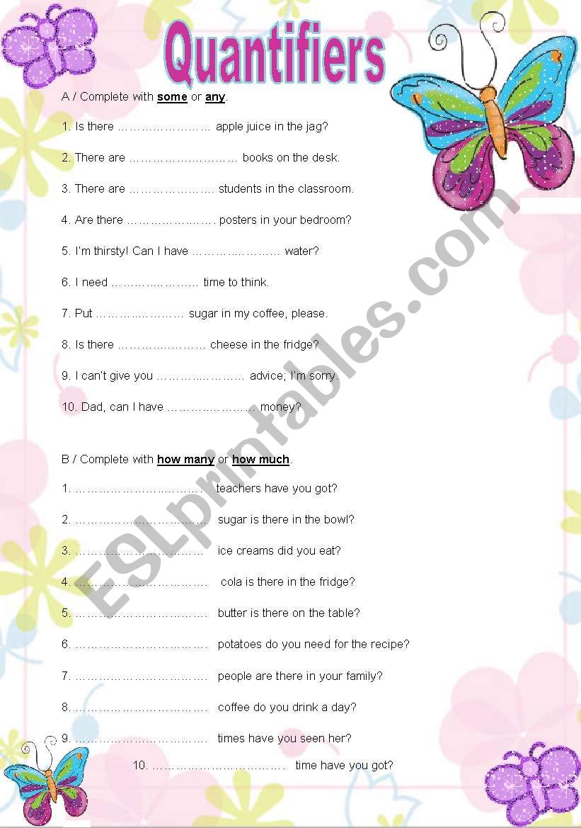 Quantifiers worksheet