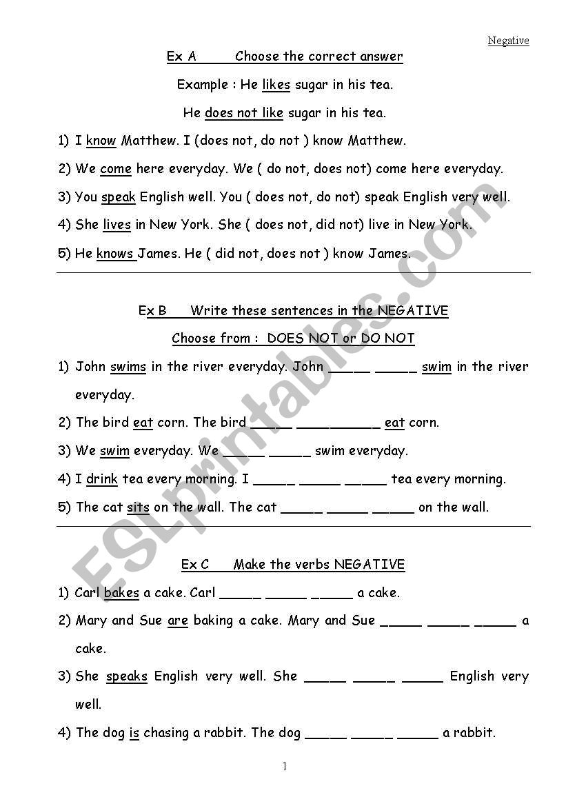 Negative worksheet