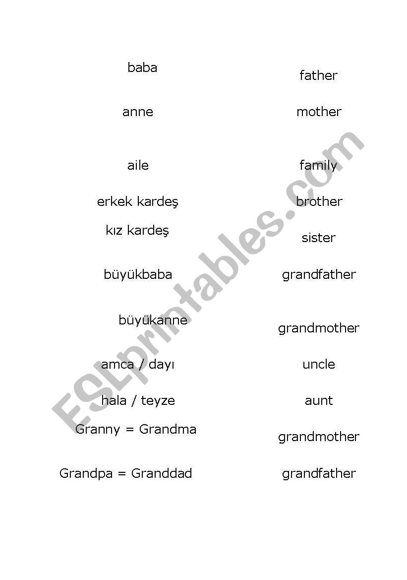 family flashcards worksheet