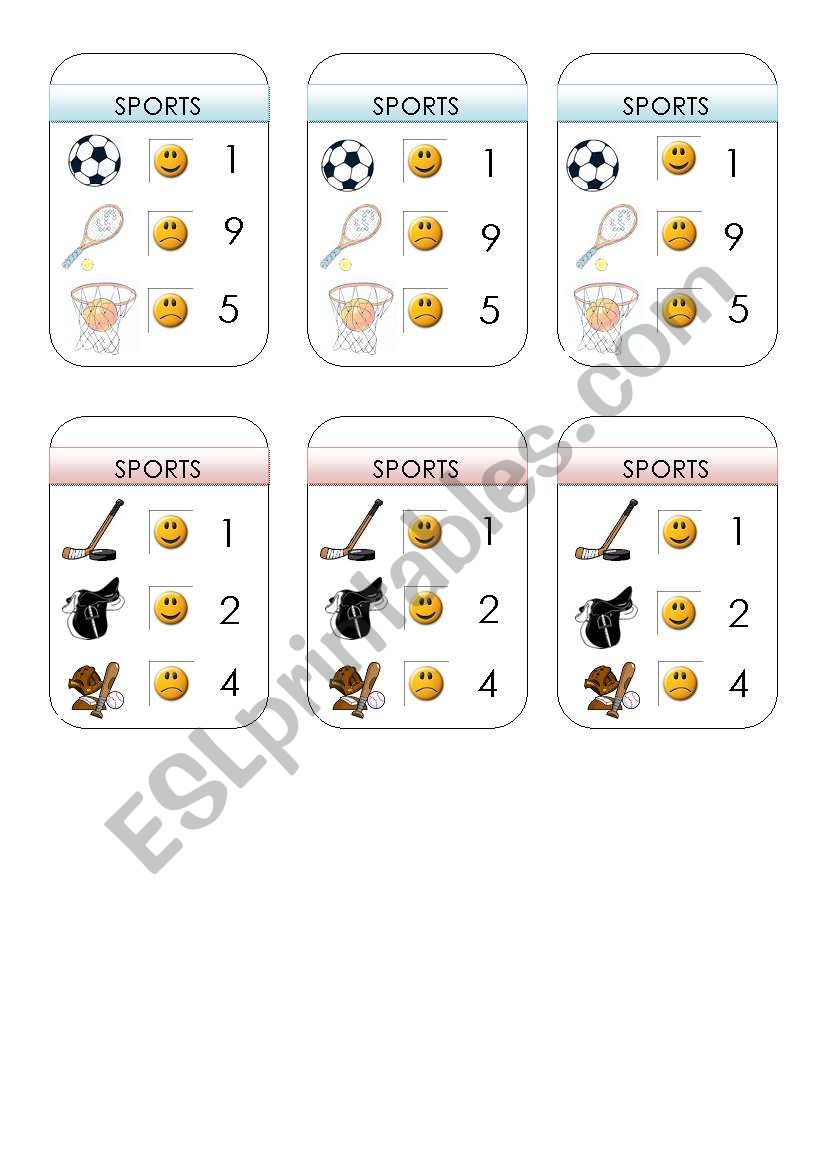 Ordinal numbers Card game worksheet
