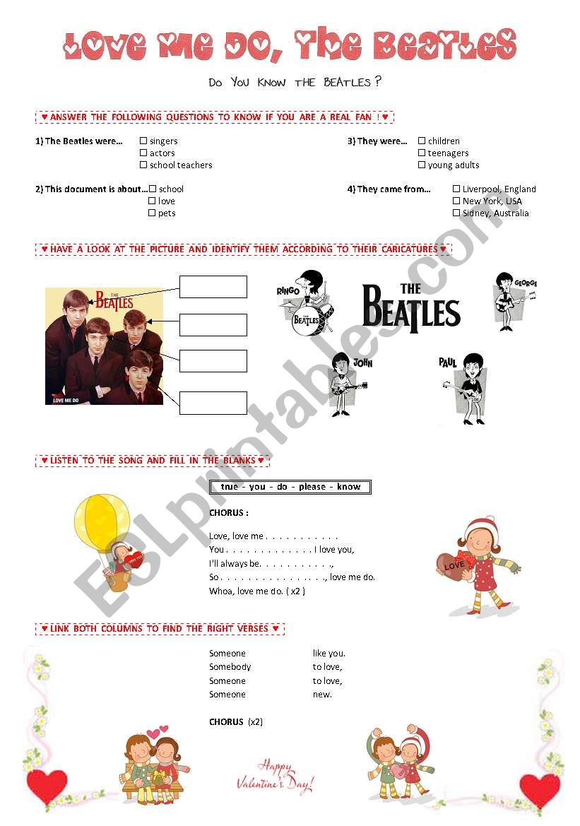 LOVE  ME  DO, the Beatles worksheet