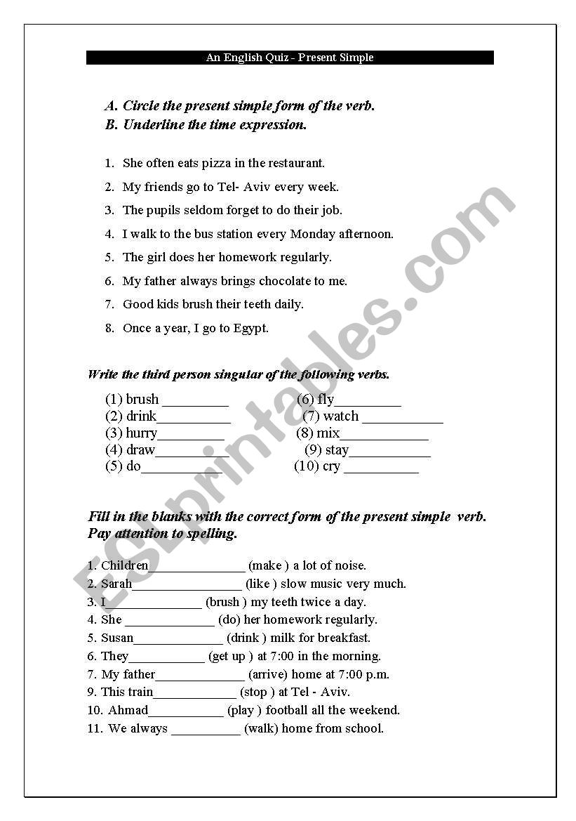 Present Simple Quiz worksheet