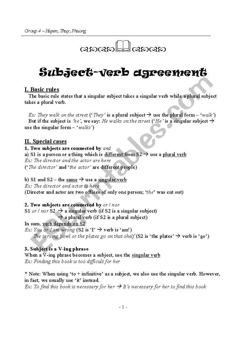 Subject-verb agreement worksheet