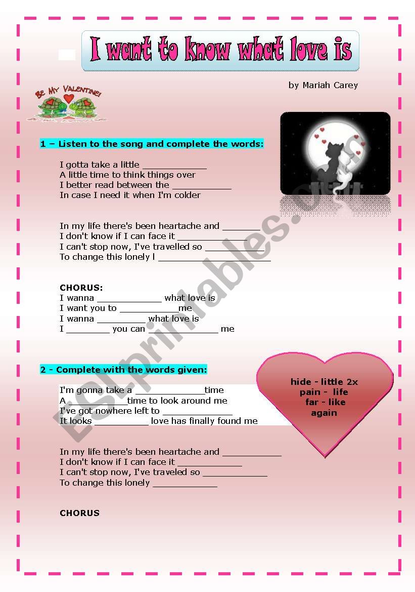 St. Valentines Day Song worksheet