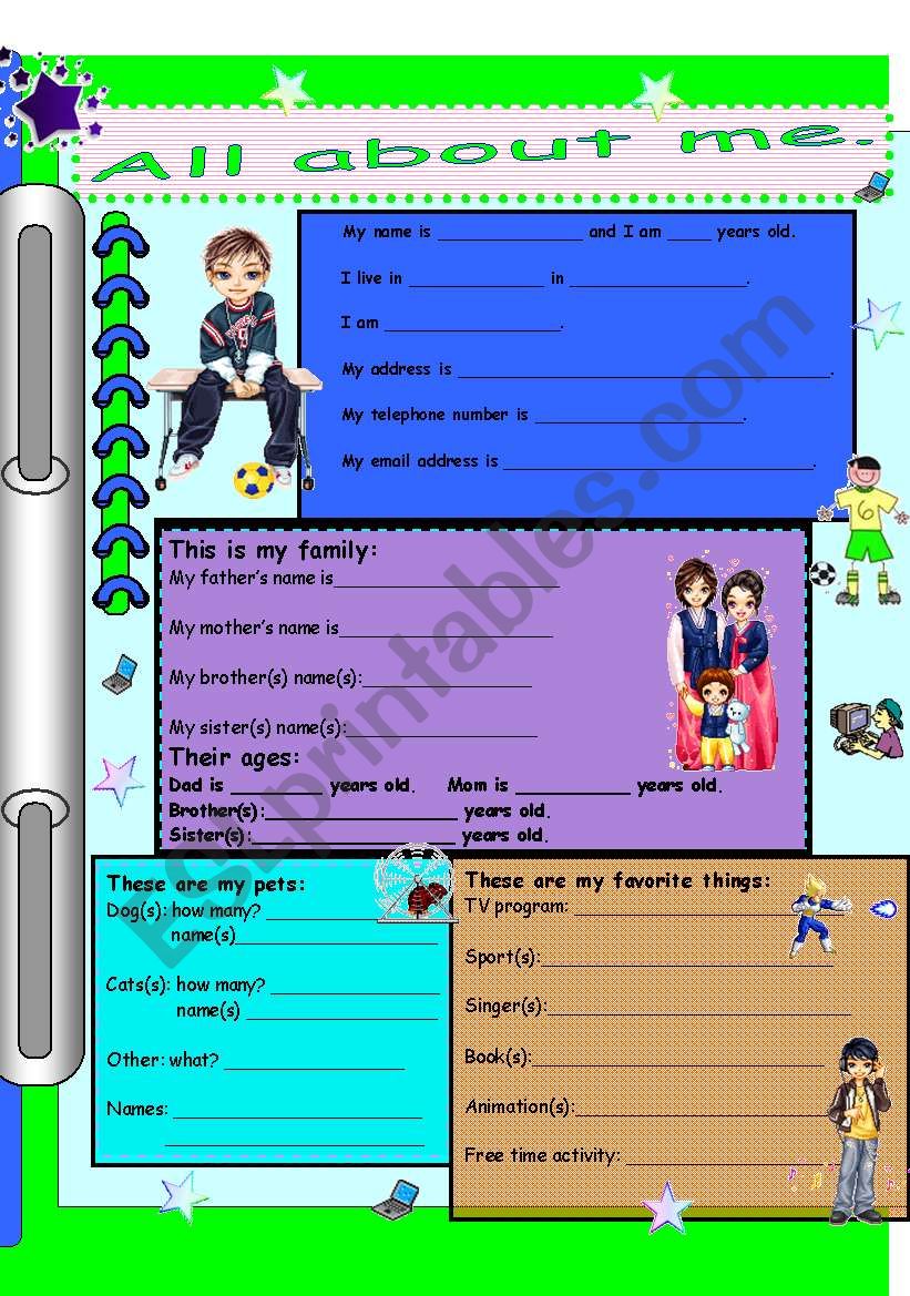 All about me(for boys). worksheet